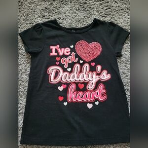 Black and Red Short Sleeve Tee with Heart Graphic "I've got Daddy's heart" 4T